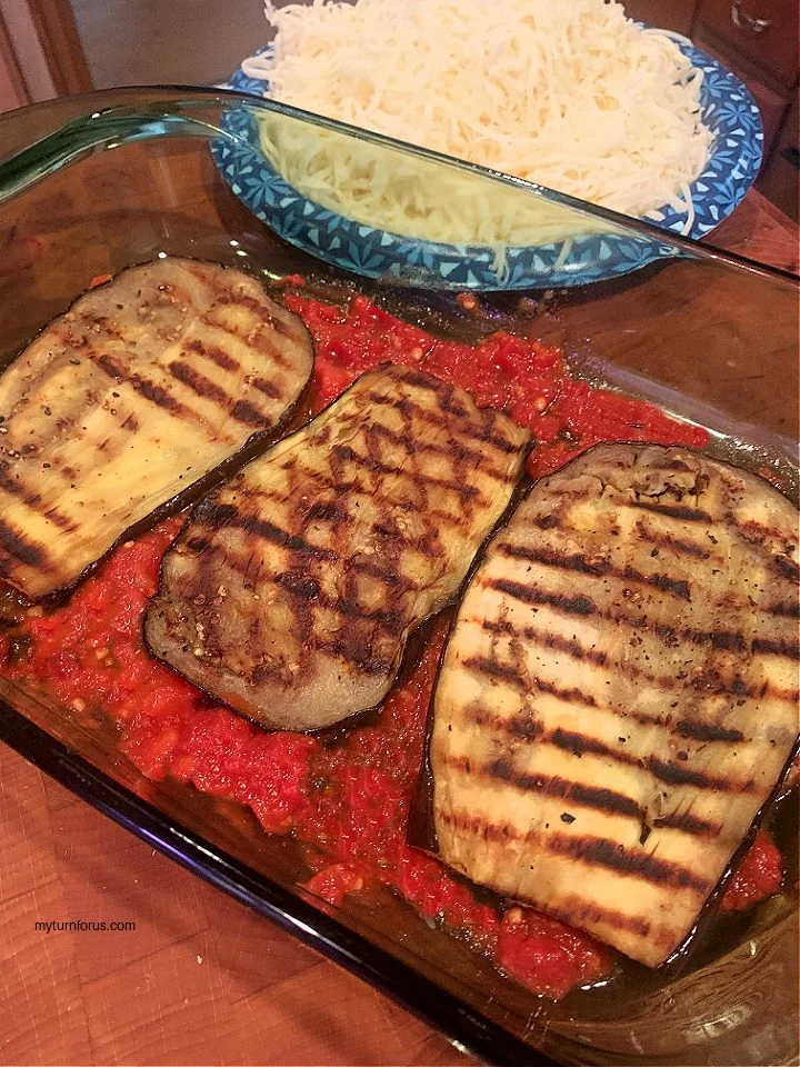 assembling low carb eggplant parmesan