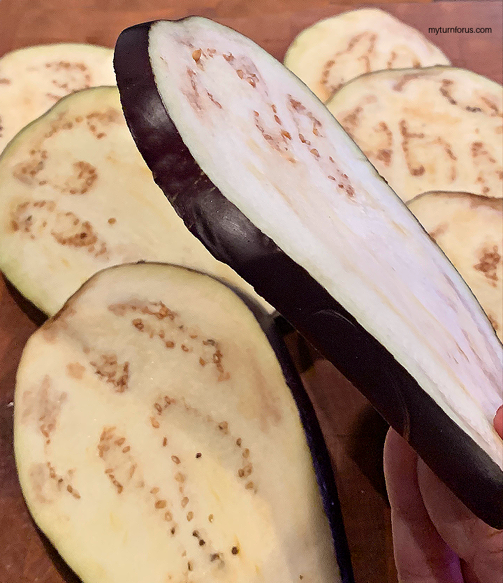 sliced eggplant for eggplant parmesan