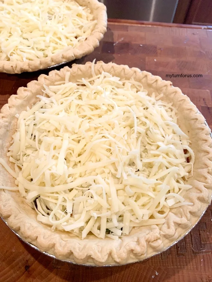 broccoli bacon quiche, cheese on top of the broccoli bacon quiche