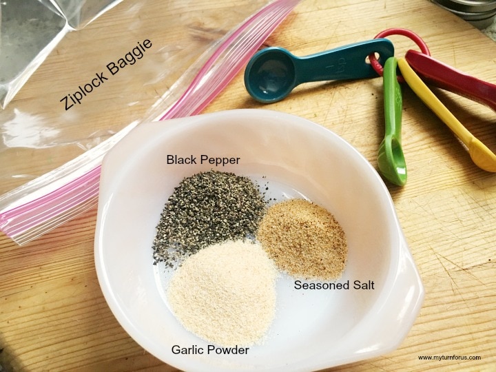 seasonings, garlic, powder, season salt and black pepper