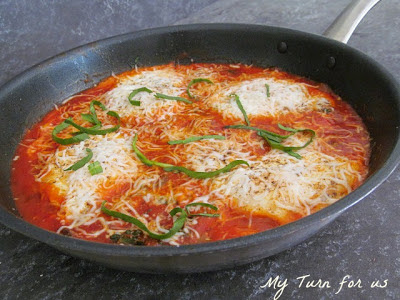 Healthy Dinner for Two, Italian Skillet Eggs, eggs poached in Italian sauce