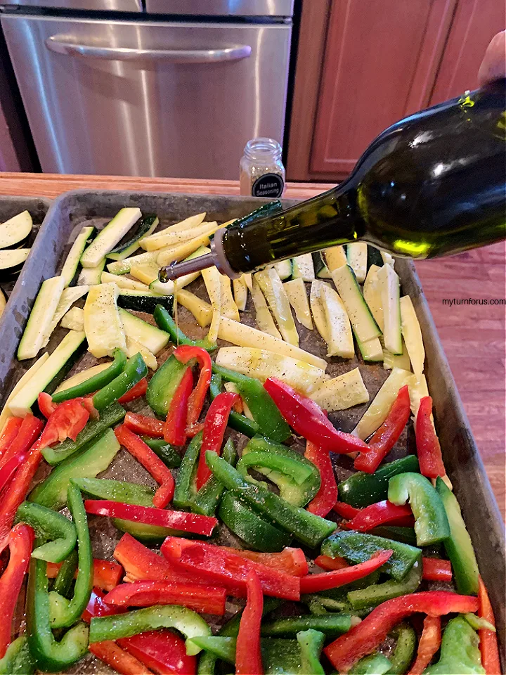 preparing veggies for roasting