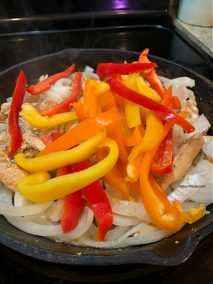 cooking peppers for tex Mex chicken fajitas