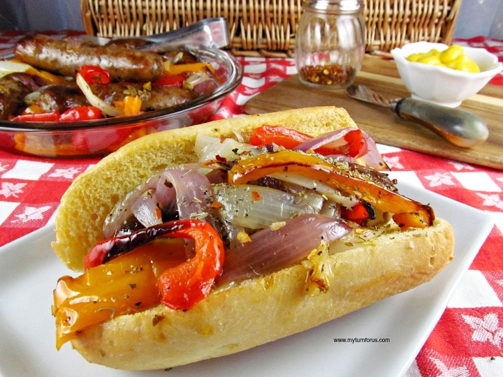 Baked Sausage Peppers, Italian Sausage and Peppers, Italian Sausage Hoagie