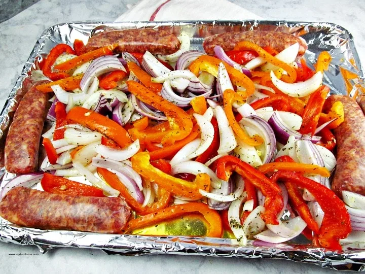 Sheet Pan Sausage and Peppers, Baked Sausage and Peppers