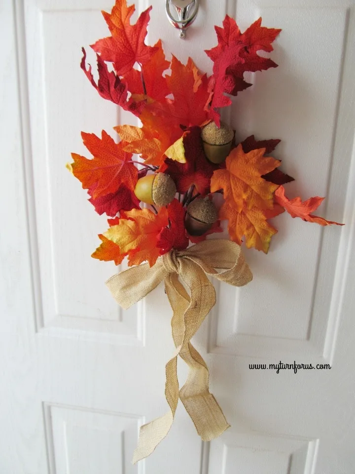 DIY Fall Decor, Front door with a spray of Fall leaves