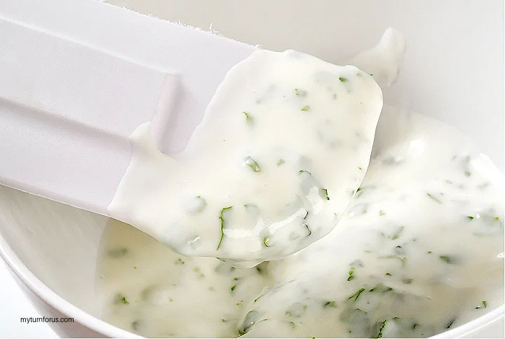 mixing mayonnaise, buttermilk and chives