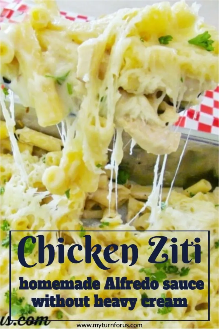 This Chicken with bechamel sauce is like a homemade Alfredo sauce without heavy cream. It’s a white sauce pasta bake Ziti Chicken Alfredo.
