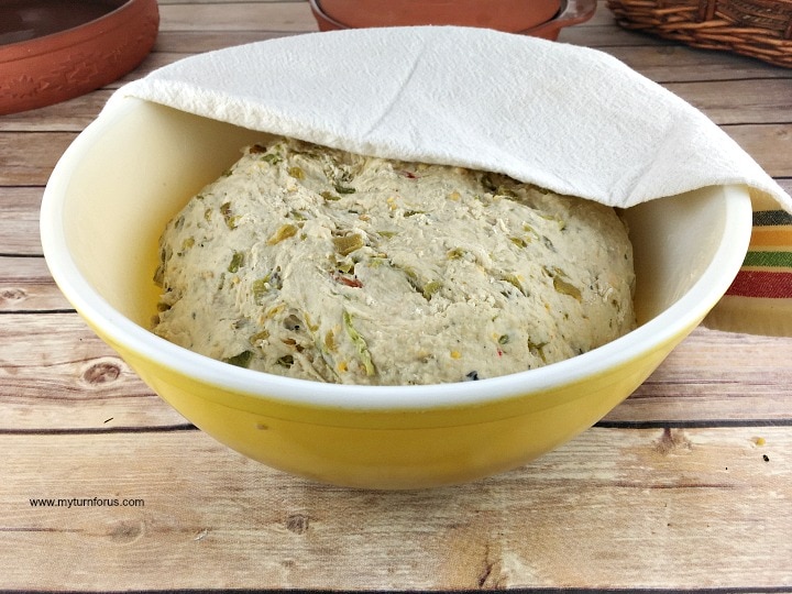 green chile bread dough with chilies