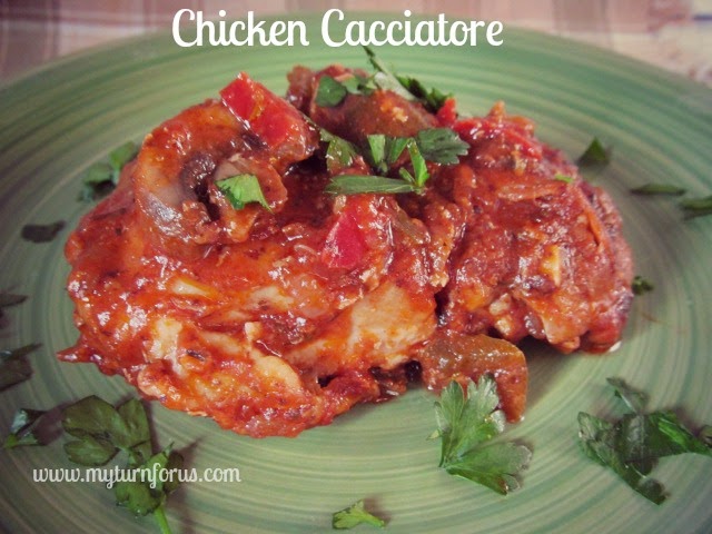 This Chicken Cacciatore is a rich hearty dish but is very easy to prepare!  Add a green salad and crusty white bread!