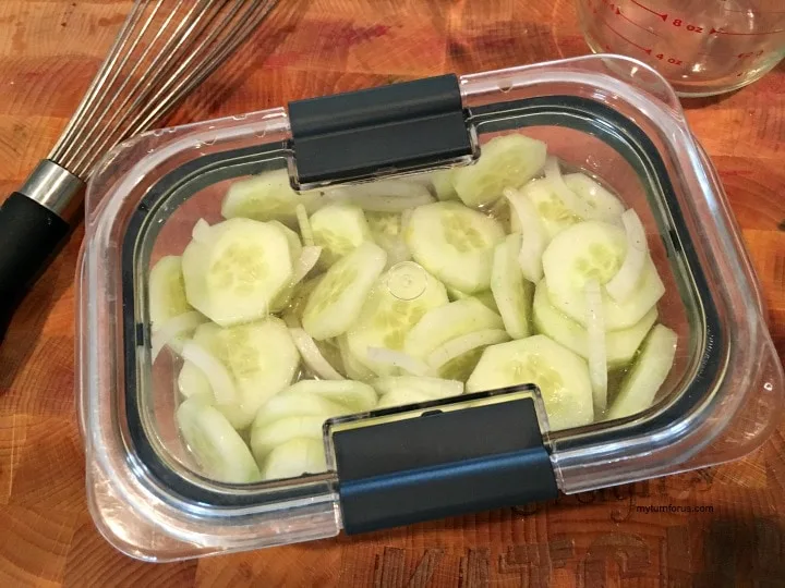 marinated cucumbers, sliced cucumbers in a leakproof container