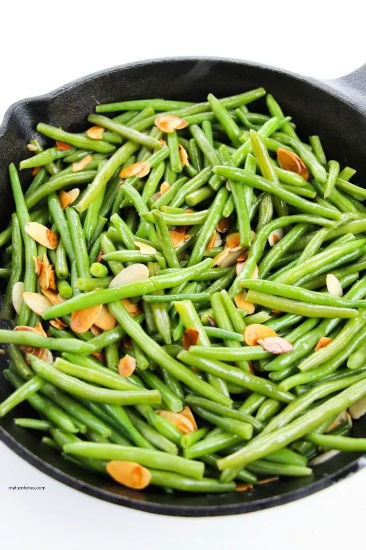 green beans pan fried with toasted slivered almonds