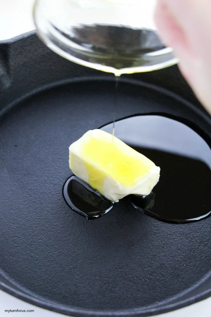 pan frying with butter and olive oil