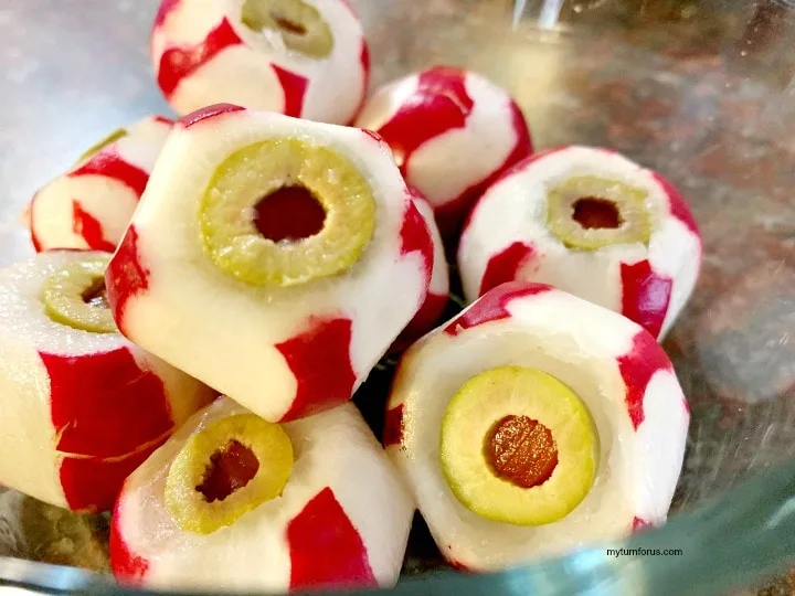 scary punch ice cubes from Radishes and olives for scary frozen eyeballs