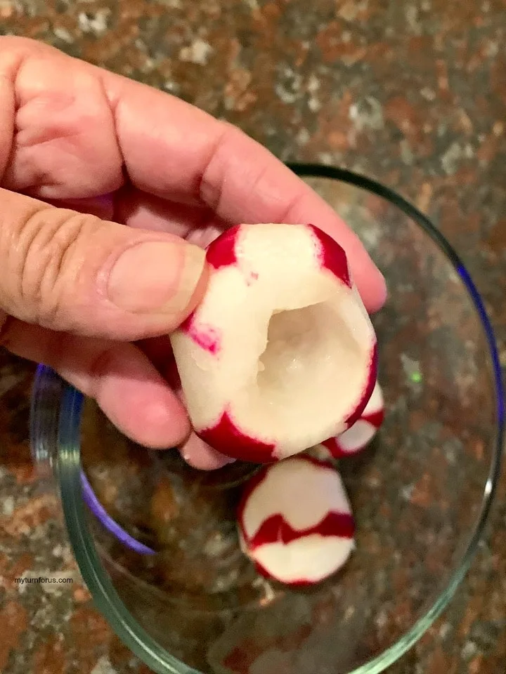 Radish into scary eyeball