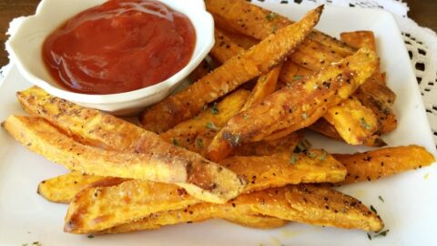Fried Sweet Potato Fries with spicy dipping sauce - My Turn for Us