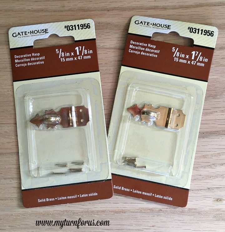 Horseshoe Fairy Door for the most magical fairy garden! https://www.myturnforus.com/2016/03/horseshoe-fairy-door.html Two packages of small solid-brass decorative hasps used to make the hinges and handle for the fairy door.