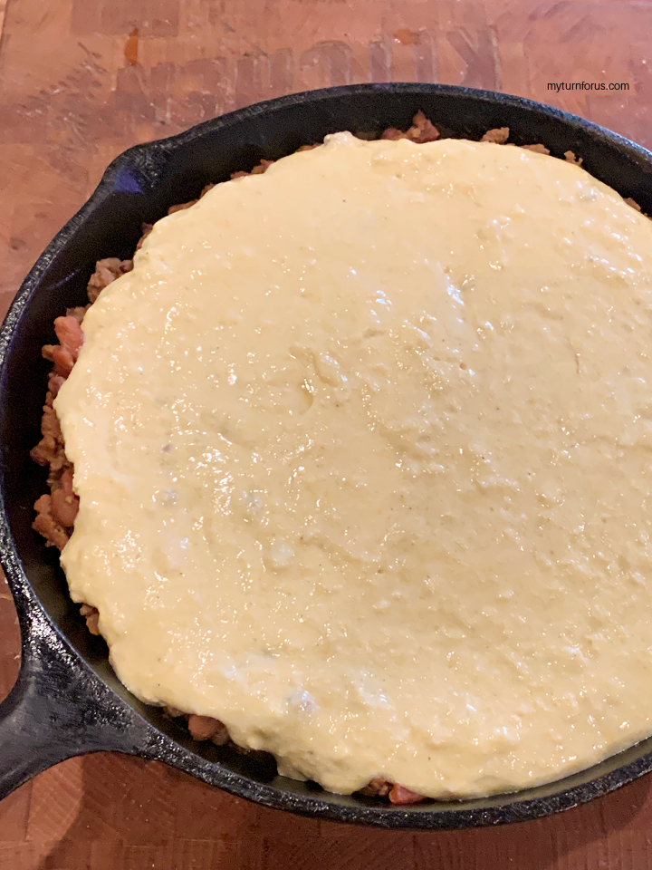 making Cornbread Chili Pie