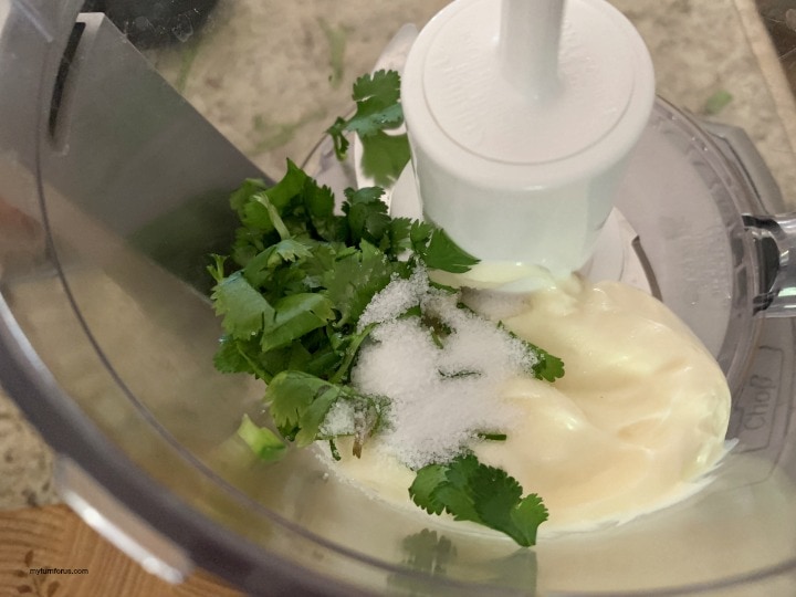 blending mayo and cilantro