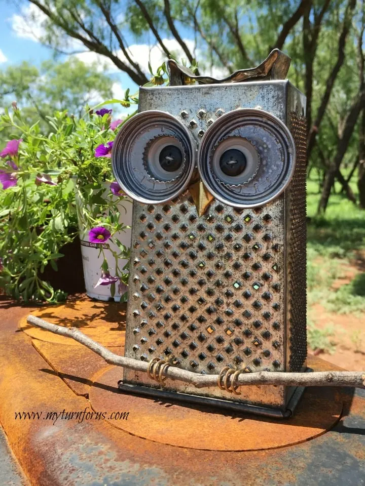 Kitchen Grater Owl metal garden art - My Turn for Us