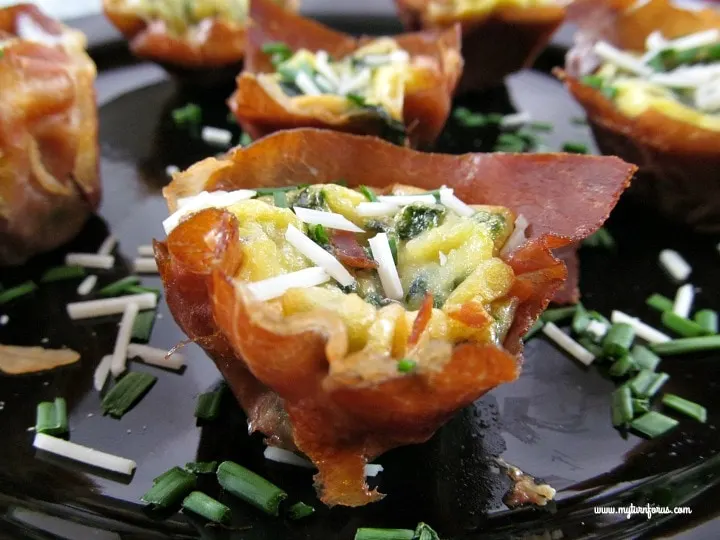 Prosciutto cups are prosciutto appetizers or a prosciutto quiche breakfast bite