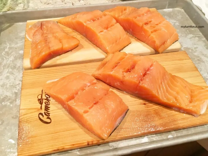 Salmon on grilling planks
