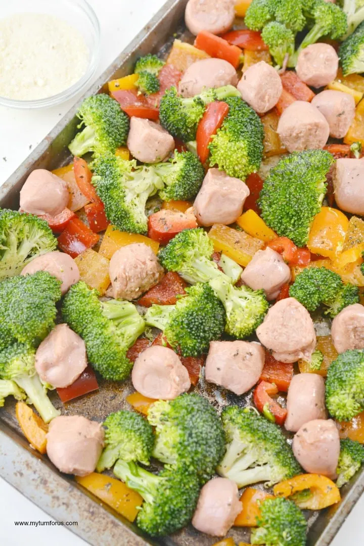  roasted vegetables and Healthy Baked sausage