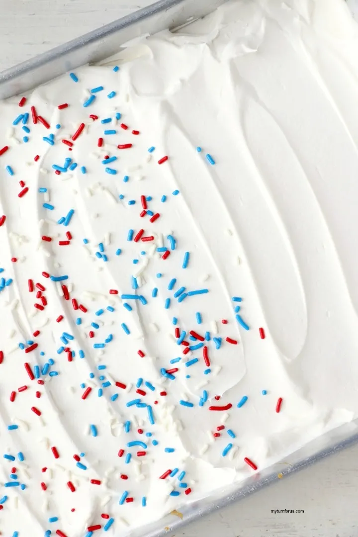 4th of July Poke Cake with Sprinkles