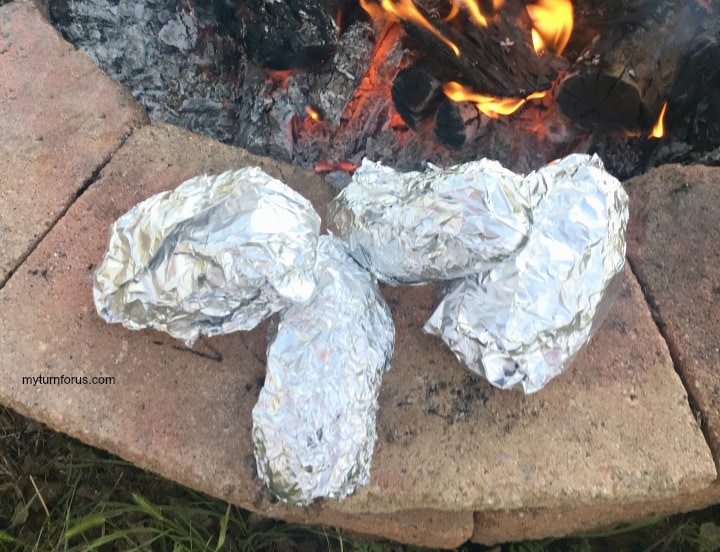 campfire potatoes, open fire cooking