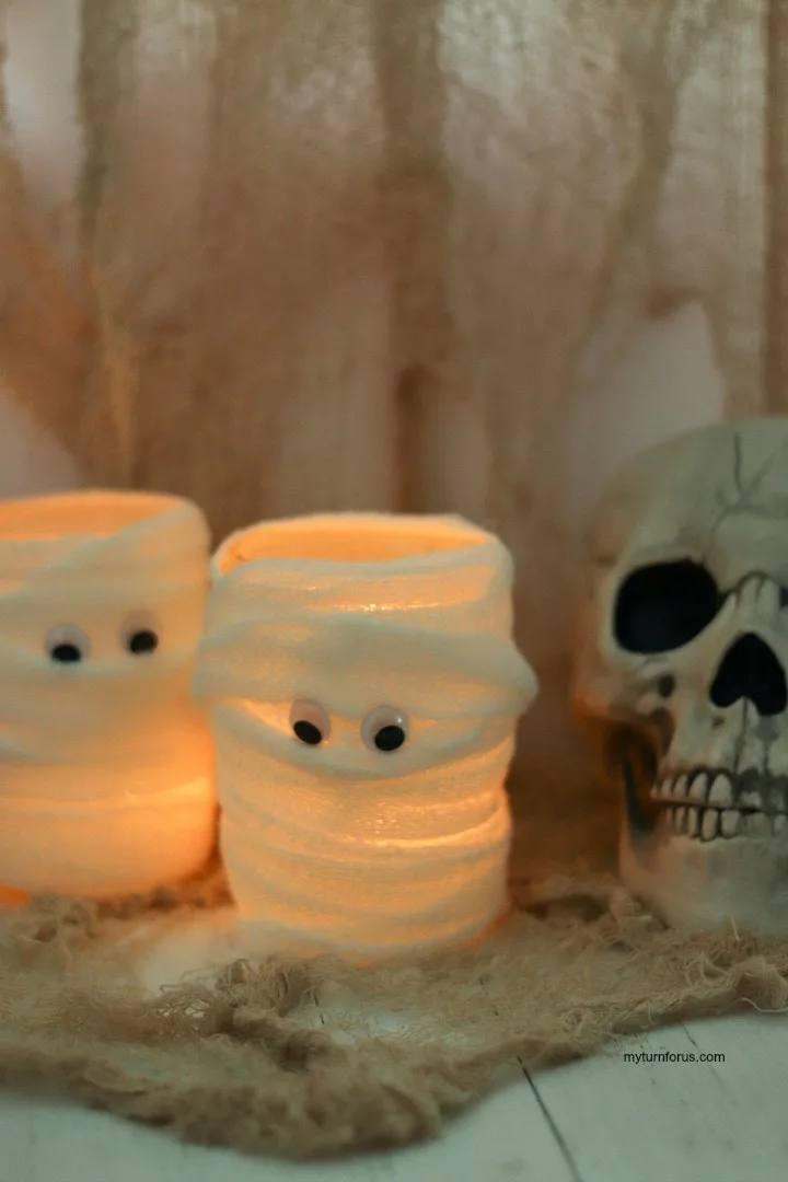 mummy candles, mummy candleholders, Halloween luminaries