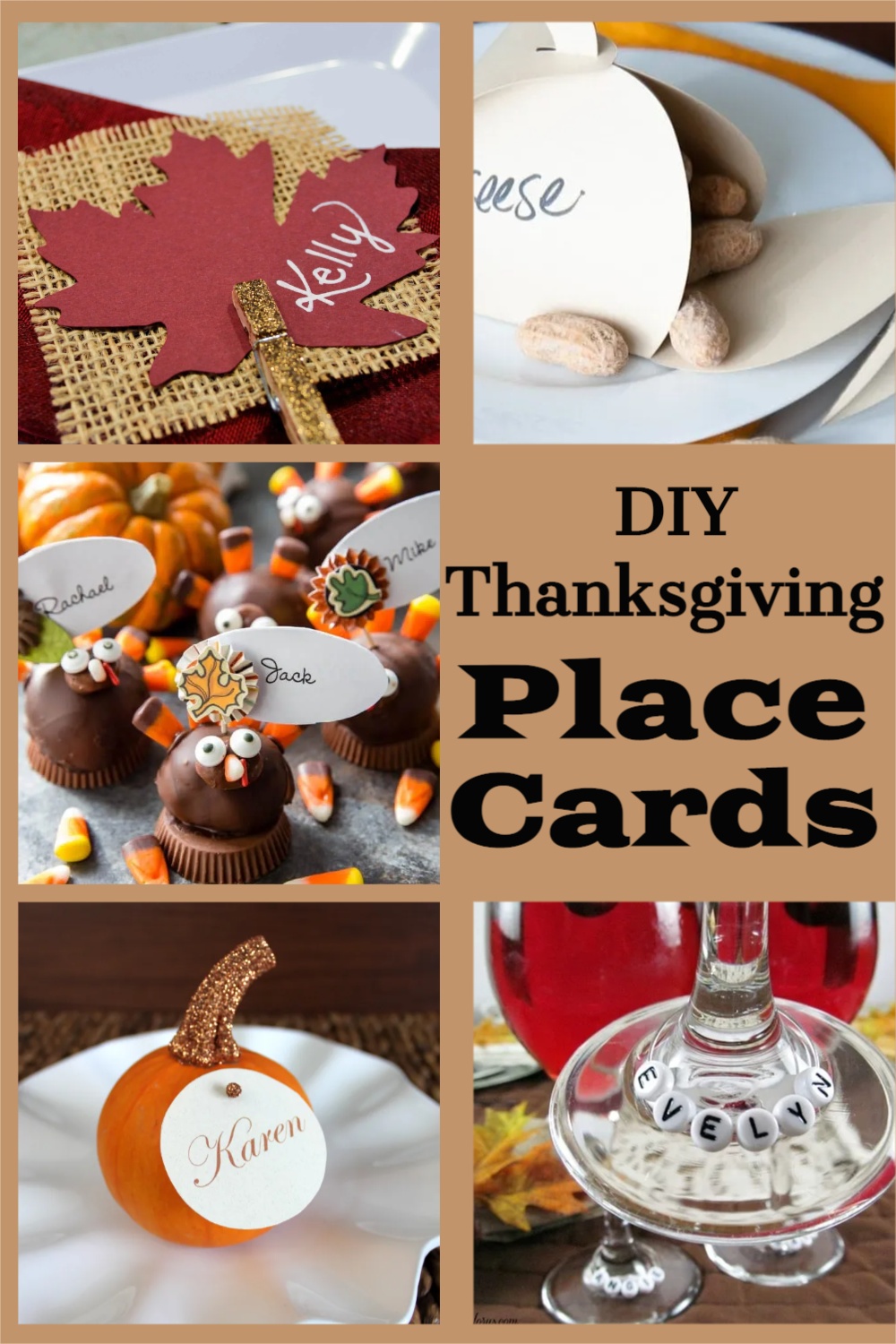 Make DIY table name cards or printable Thanksgiving place cards for your Thanksgiving Dinner table.  See these cute ideas for DIY place cards for Thanksgiving table favors for your guests. 
