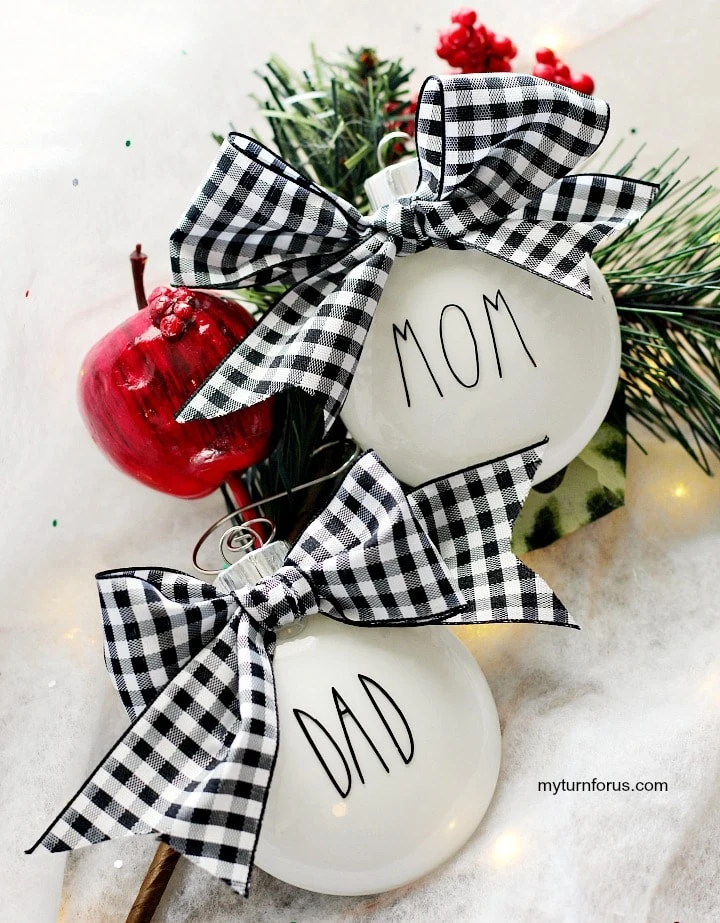 personalized family Christmas ornaments or painted Christmas baubles