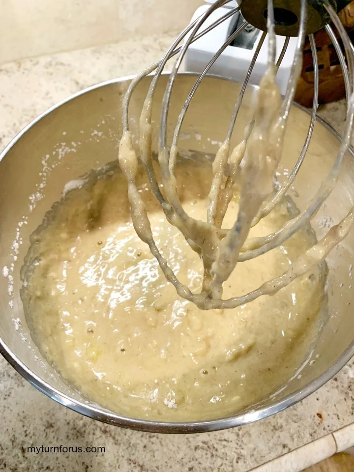 banana sheet cake recipe, banana sheet cake recipe batter in a mixing bowl
