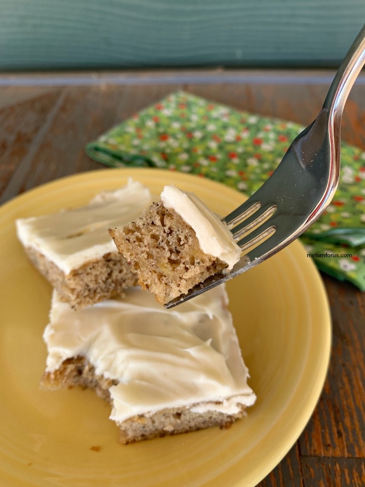 frosted banana bars, bite of frosted banana bars