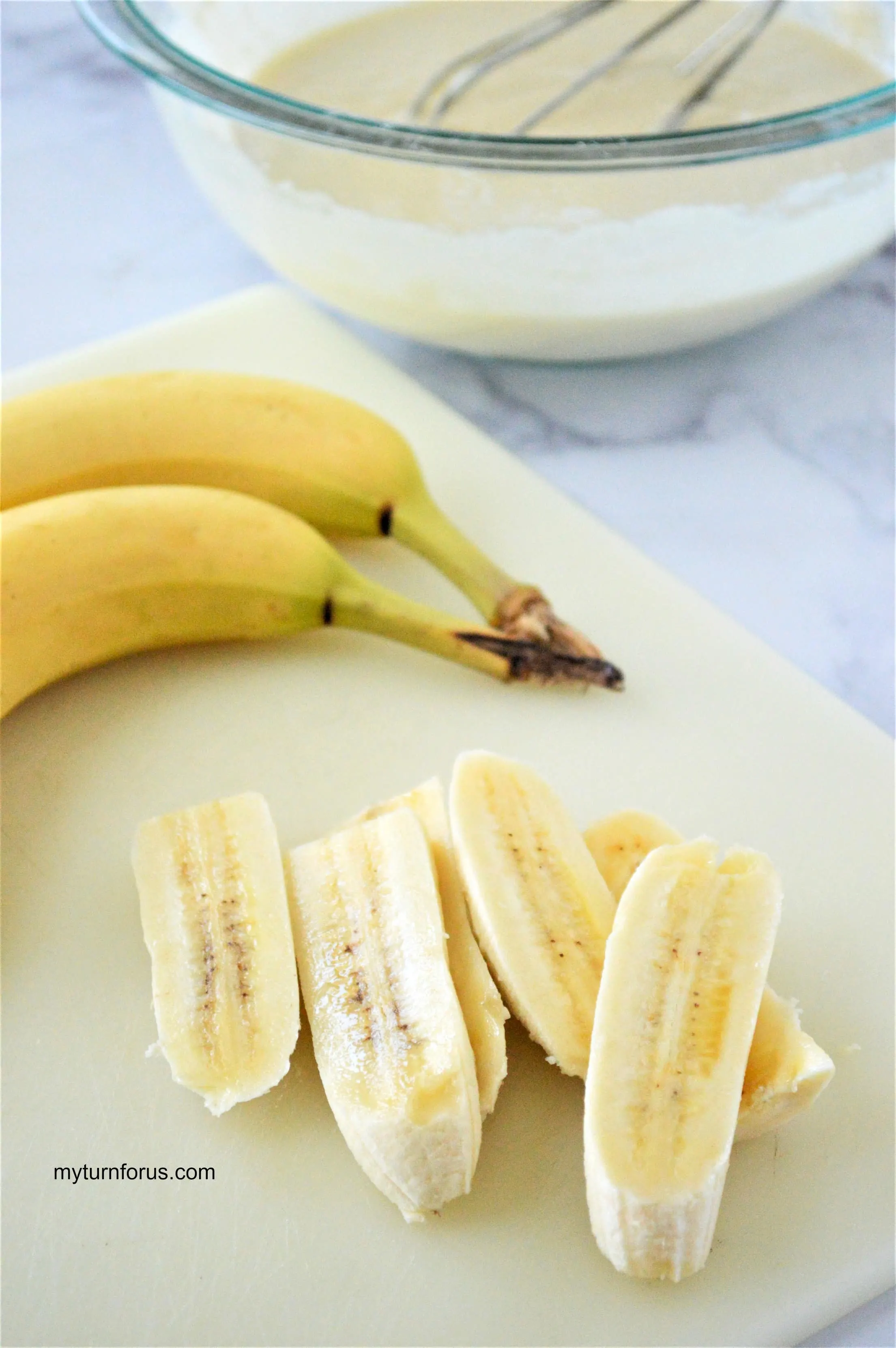 cut bananas and batter
