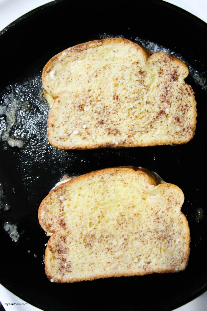 battered cinnamon toast in skillet