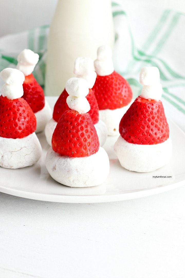 Strawberry Santa Hats with strawberries, donuts and marshmallows