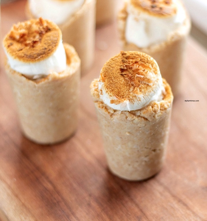 rumchata pudding shots with cookie shot cups with toasted coconut marshmallows 