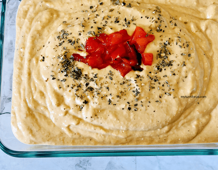 Roasted Red Pepper dip made from chickpeas