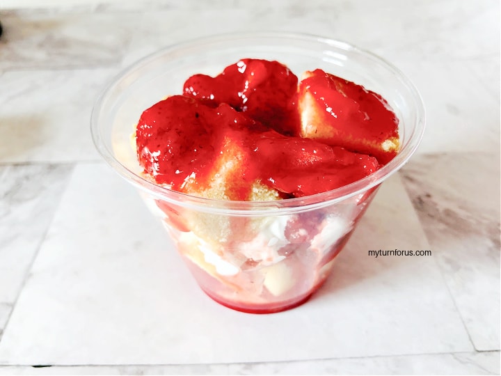strawberries and cubes of poundcake
