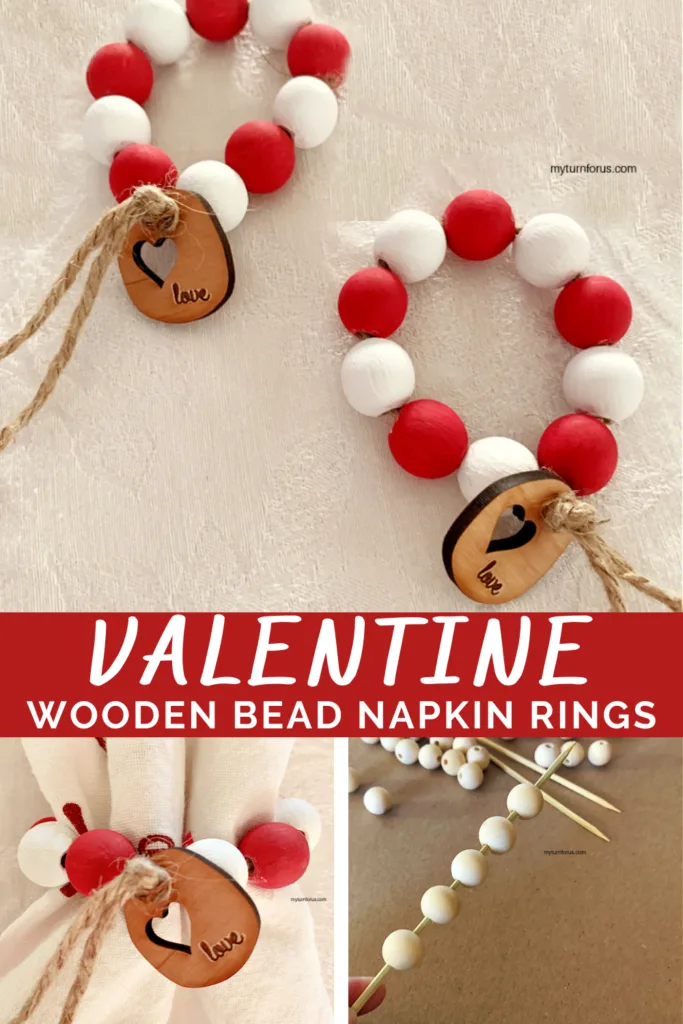 Red and White Wooden Bead Napkin Rings for Valentine's Day