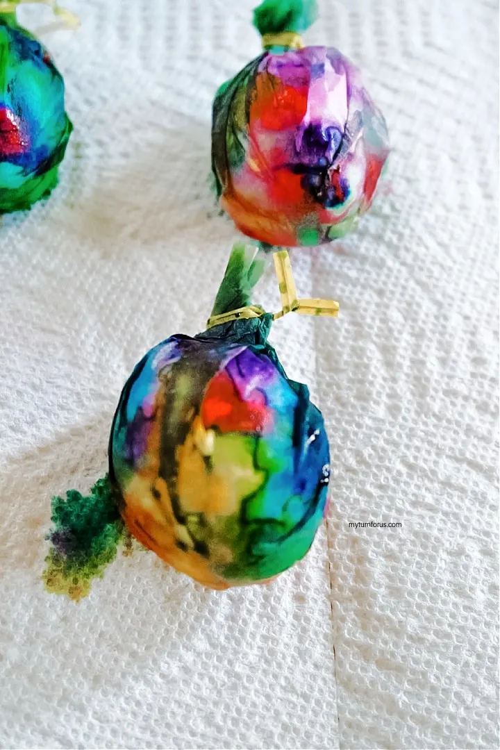 Tie dye coffee filter wrapped eggs