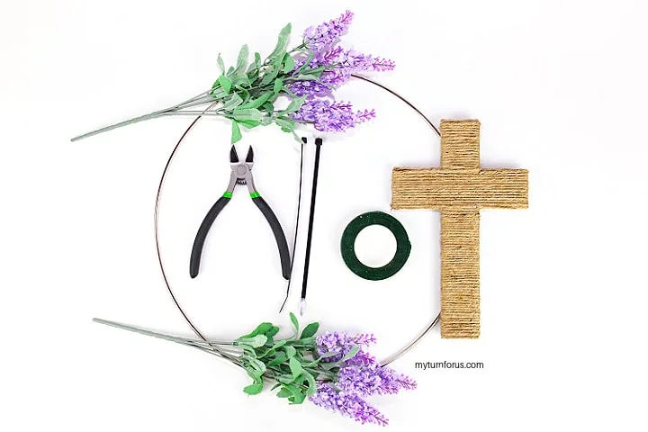 Tools to add Lavender picks to easter wreath