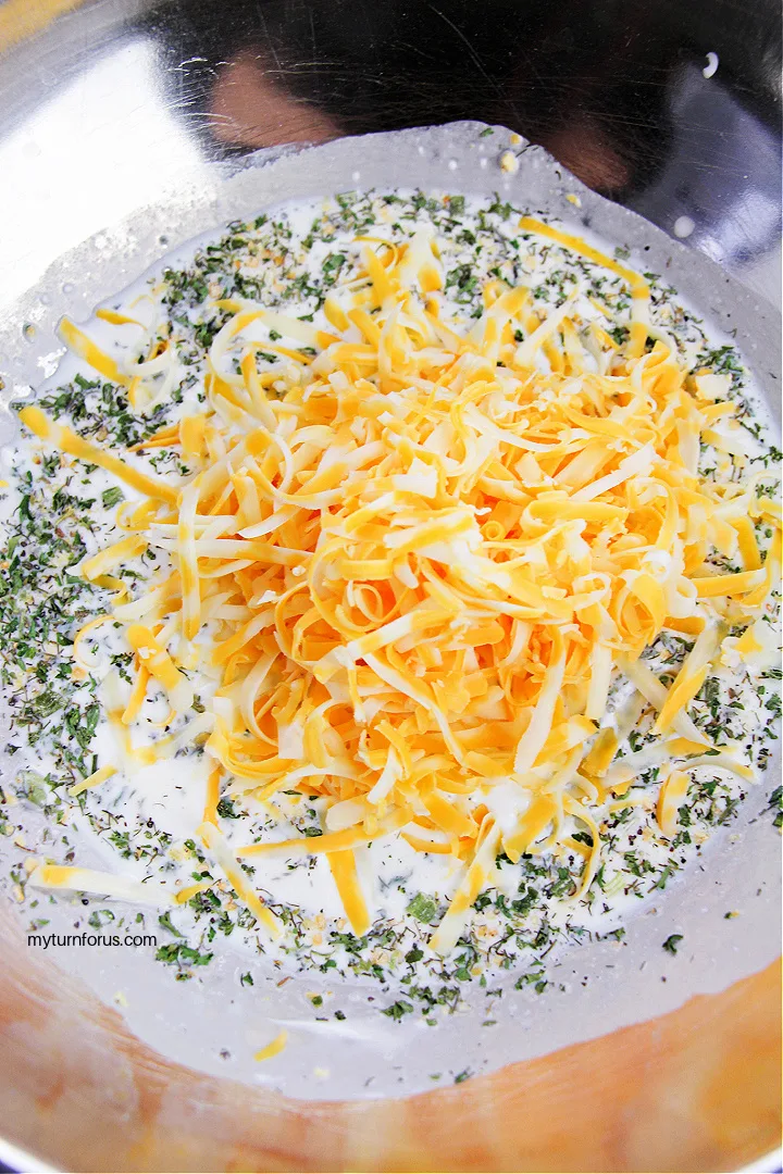 Cheese added to sour cream, milk and ranch seasoning