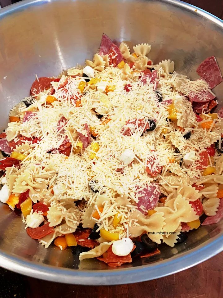 bow tie pasta and antipasto ingredients