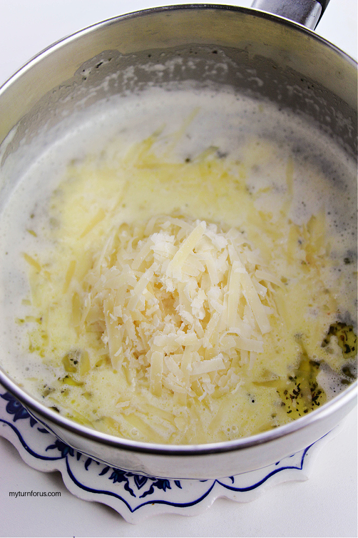 Add parmesan cheese to butter and garlic