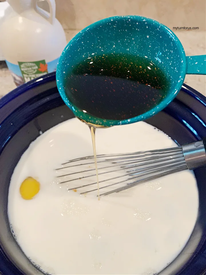 mixing syrup in eggs mixture