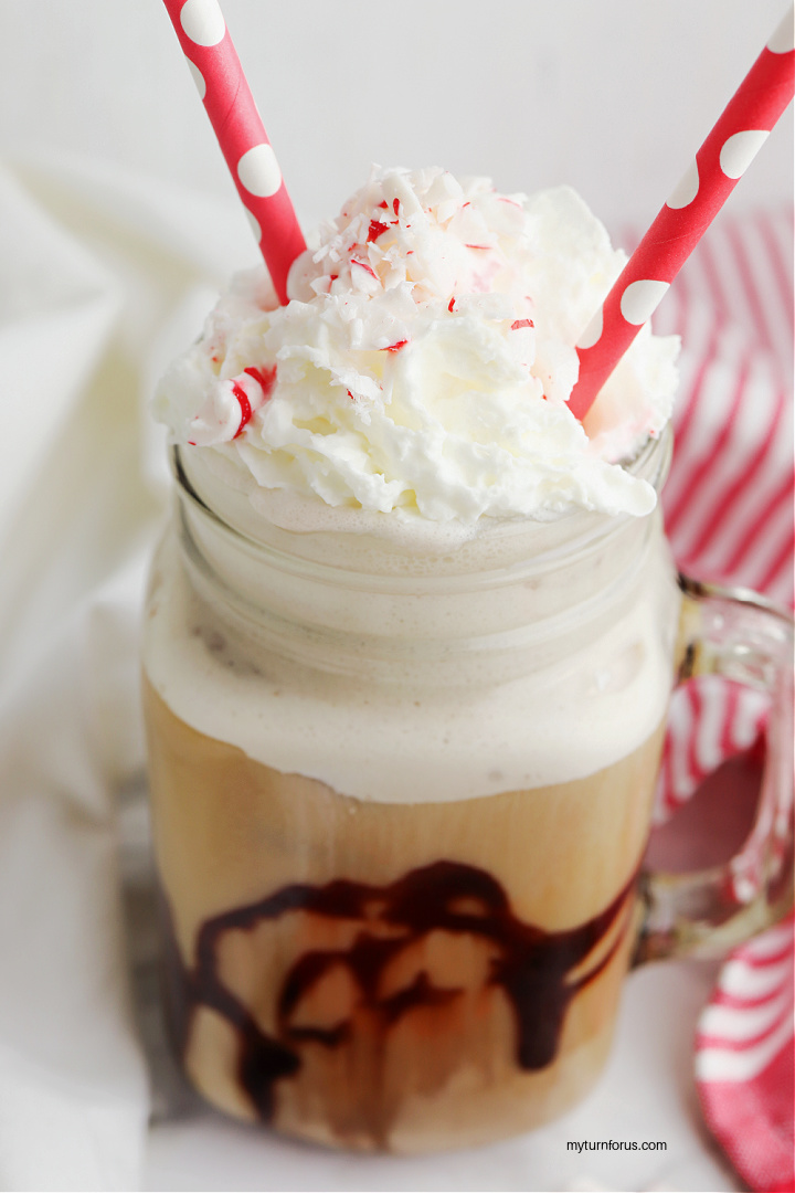 peppermint mocha cold brew with chocolate peppermint cream