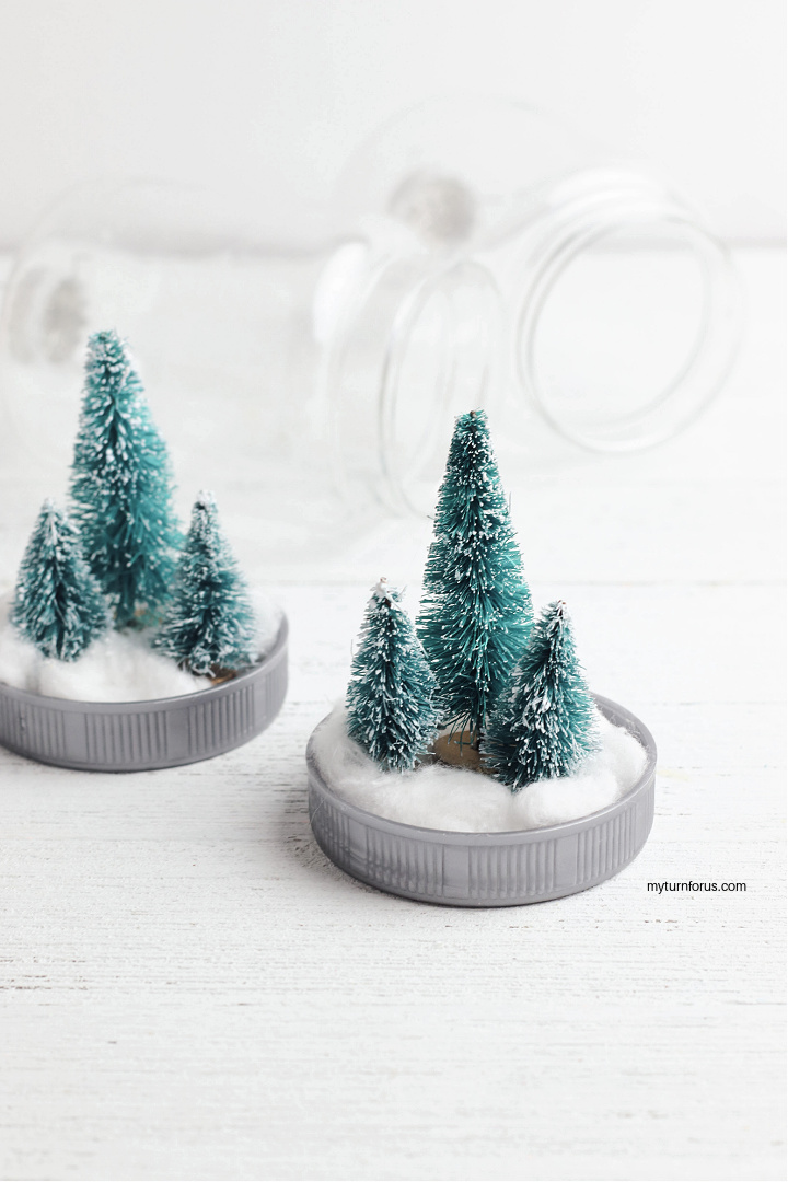 making a waterless snow globe with trees