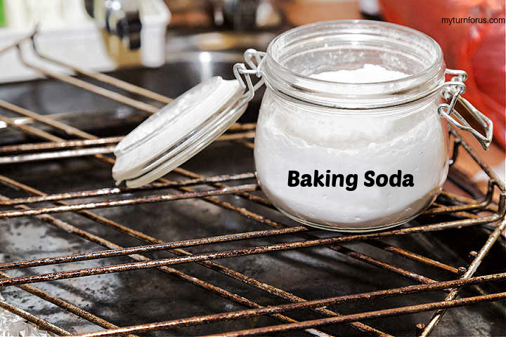 baking soda inside oven door cleaner